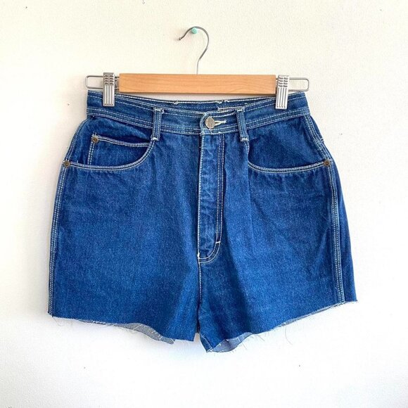 BON JOUR VINTAGE CUT OUT HIGH WAISTED JEAN DENIM SHORTS SIZE 25 - Picture 1 of 7